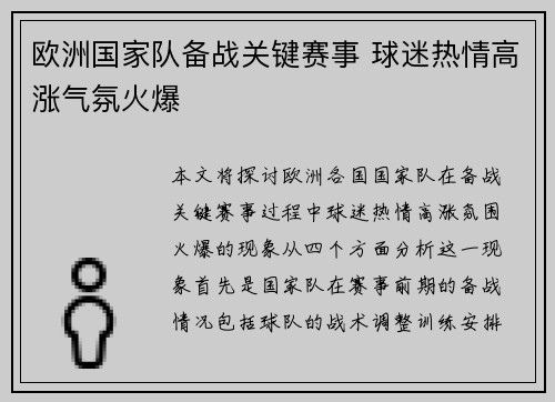 欧洲国家队备战关键赛事 球迷热情高涨气氛火爆